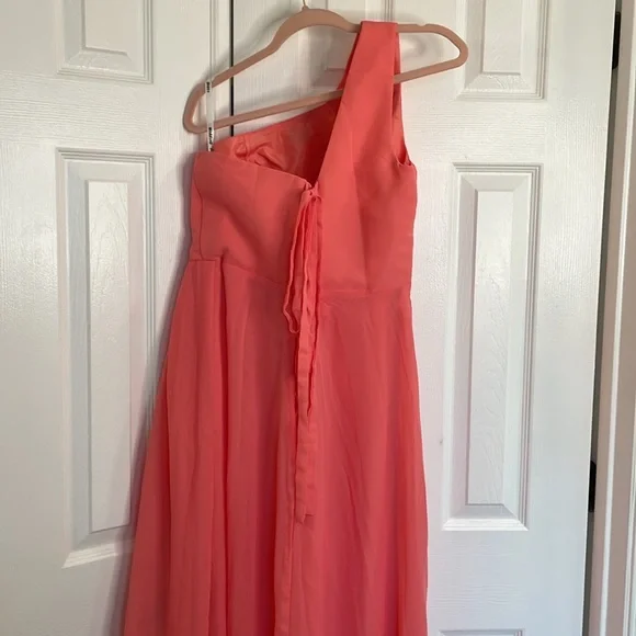 HY ONE SHOULDER CORSET STYLE FORMAL WEDDING GUEST PROM GOWN DRESS CORAL SIZE 12 - Picture 9 of 14